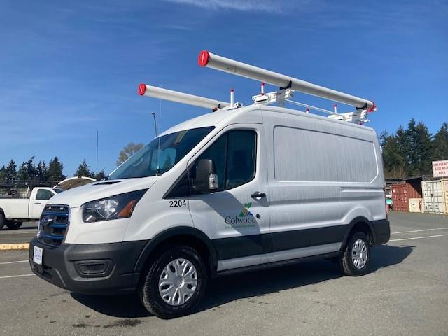 Colwood Zero Emission Fleet Vehicle parked in a lot, displaying the city's logo.